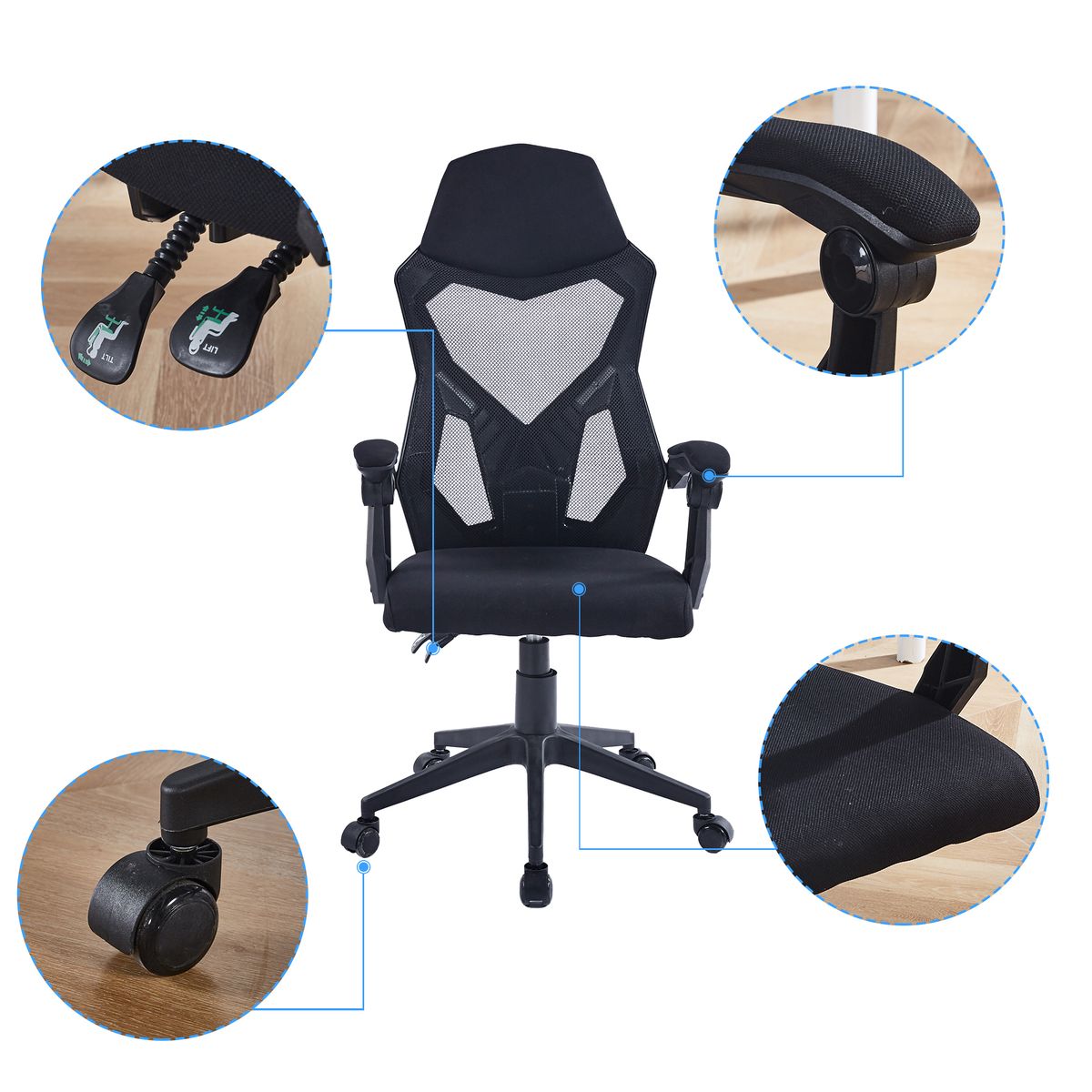 Ergonomic Office Chair Gamer Chair Home Recliner Gaming Chair Mesh Back - Black