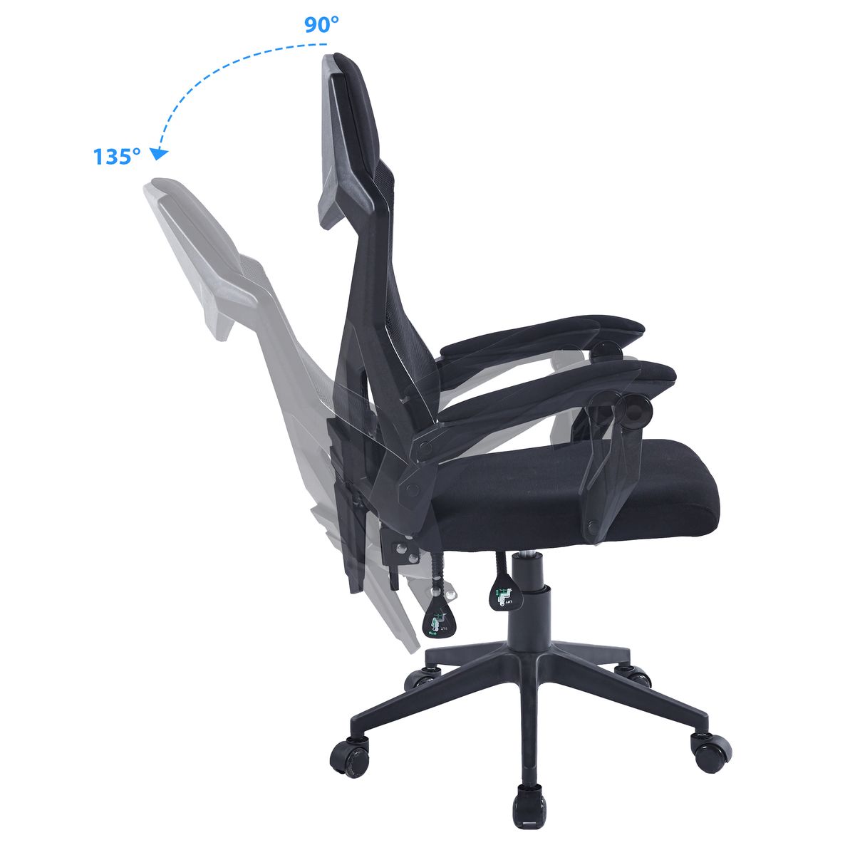 Ergonomic Office Chair Gamer Chair Home Recliner Gaming Chair Mesh Back - Black