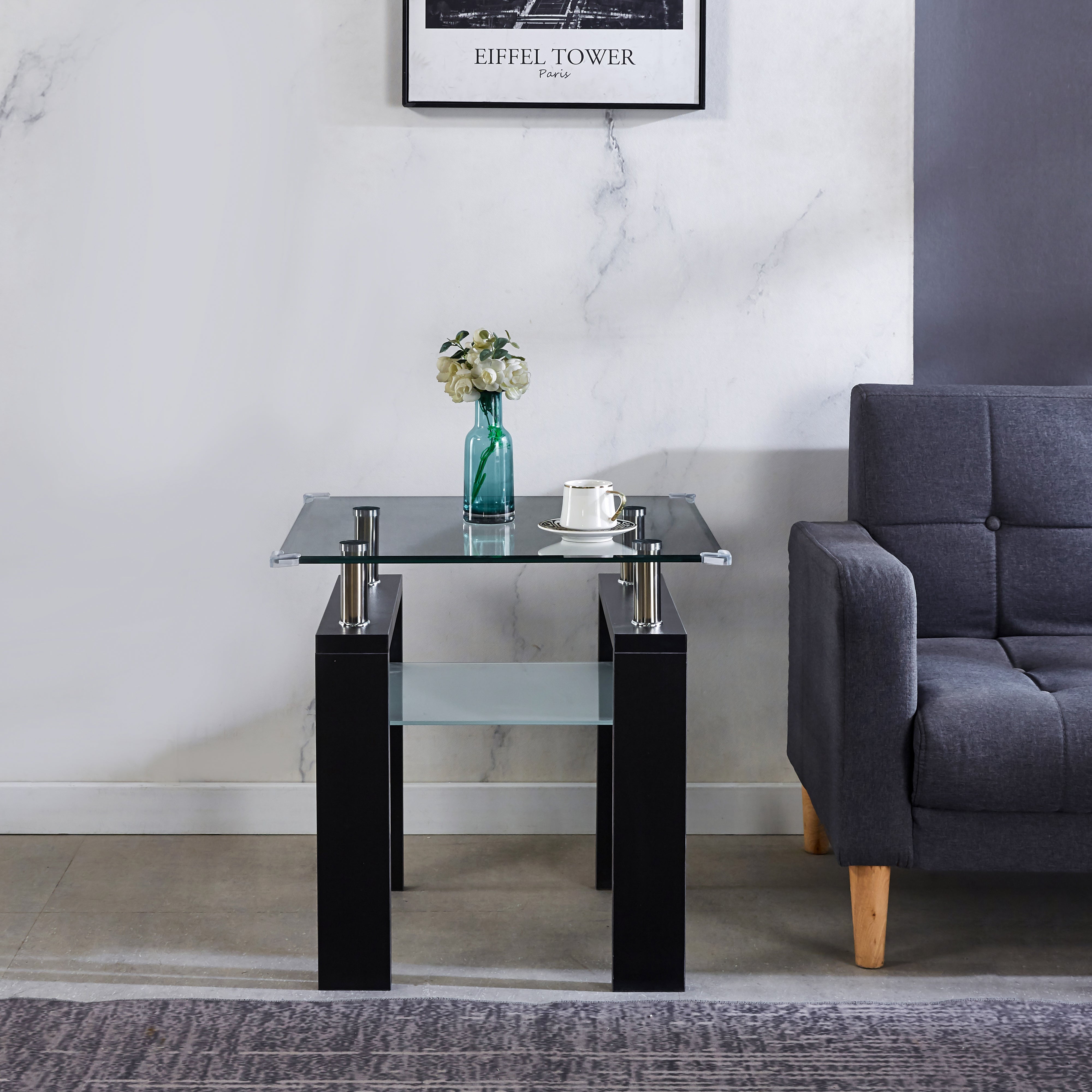 Modern two tier square glass coffee table A096