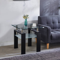Modern two tier square glass coffee table A094
