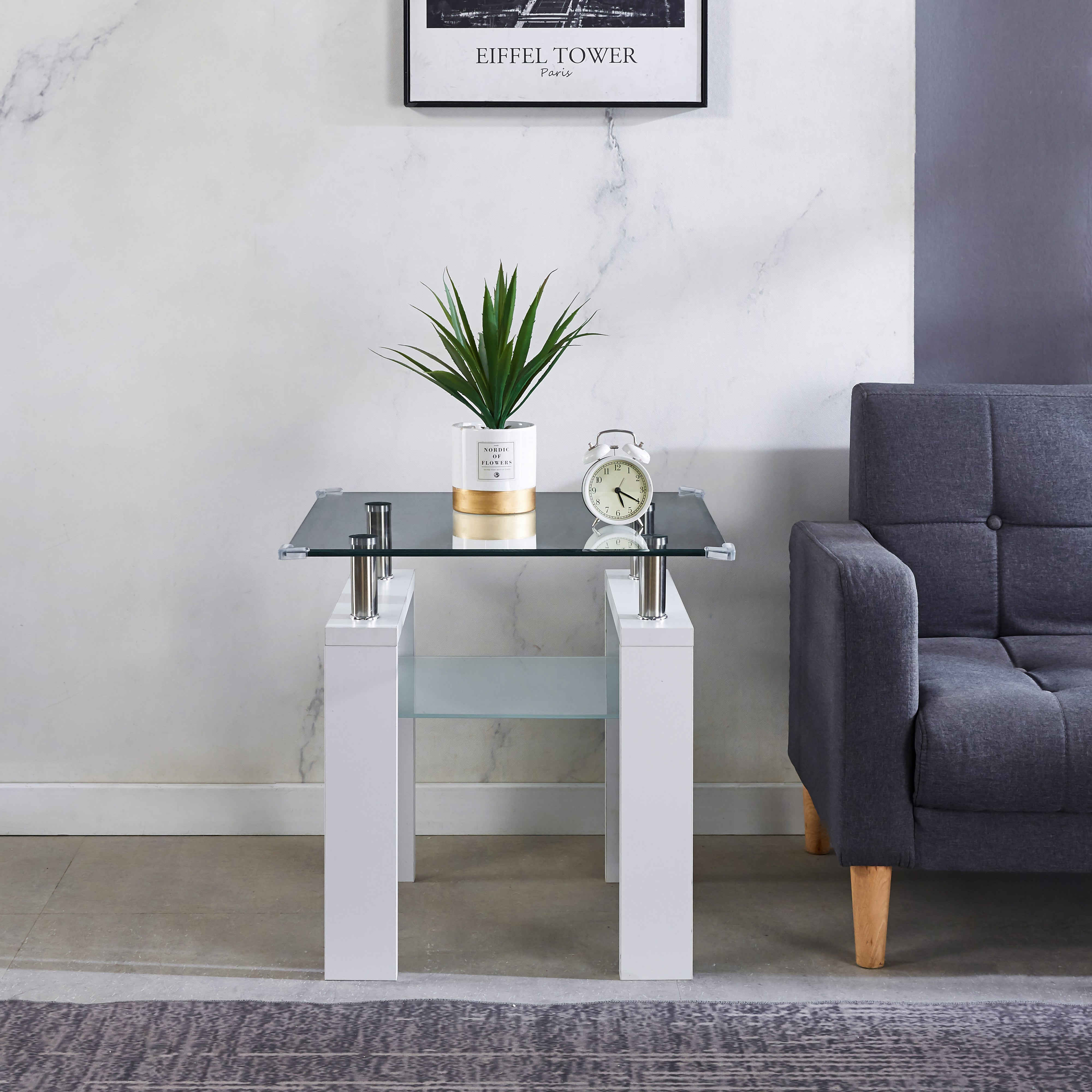 Modern two tier square glass coffee table A090