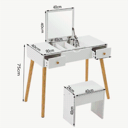 Dressing Table Makeup Stool Set with Foldable Mirror and Computer Desk - SHI13RO2