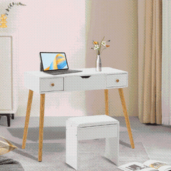 Dressing Table Makeup Stool Set with Foldable Mirror and Computer Desk - SHI13RO3