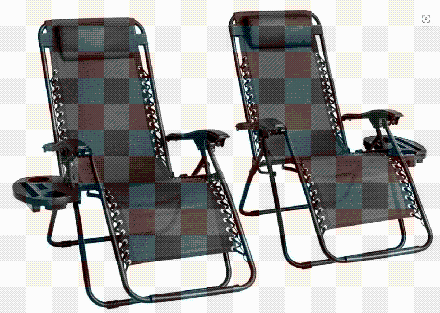 2-Pack folding garden sun lounger with headrest and side table outdoor recliner