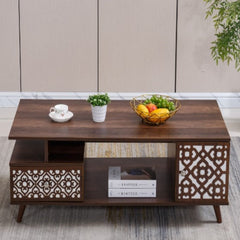 Rustic caramel coffee table CT-102 in a cozy interior setting1
